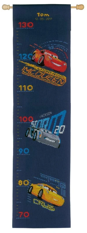 Vervaco Counted Cross Stitch Kit: Height Chart: Cars-Screeching Tyres, Cotton, Assorted, 13 x 1 x 16 cm