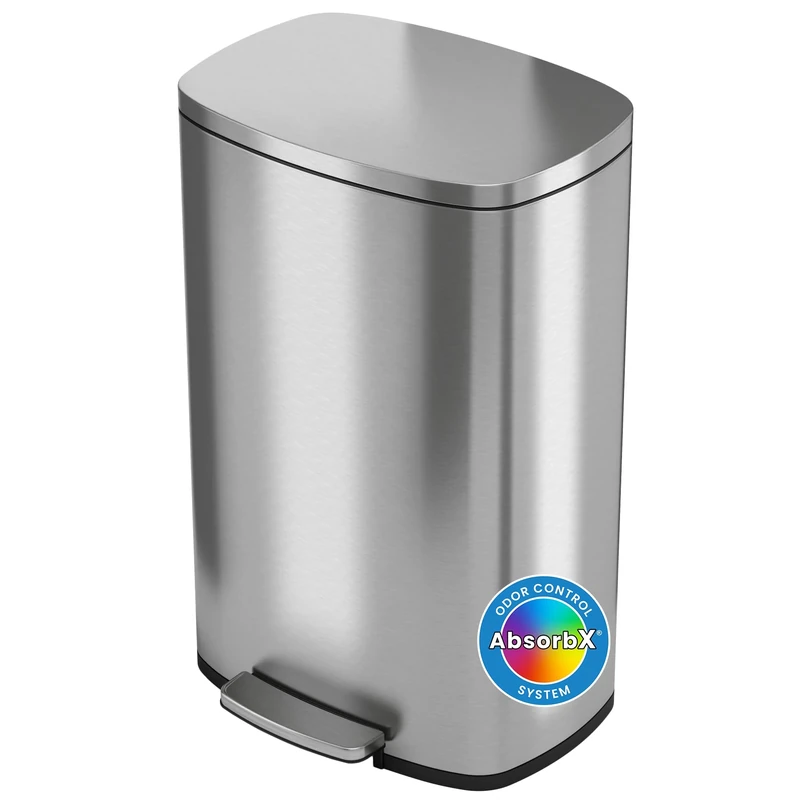 iTouchless SoftStep 50 Litre Step Dustbin with Odour Filter & Inner Bucket, Stainless Steel Step Pedal Waste Bin for Office and Kitchen, Soft and Quiet Lid Close