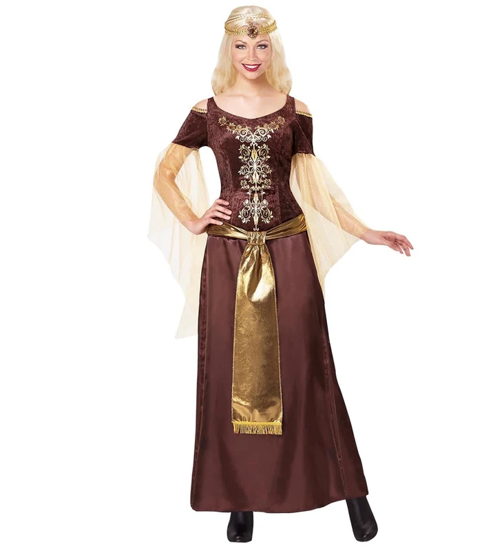 Widmann Viking Lady Costume - Reddish Brown Dress Size S