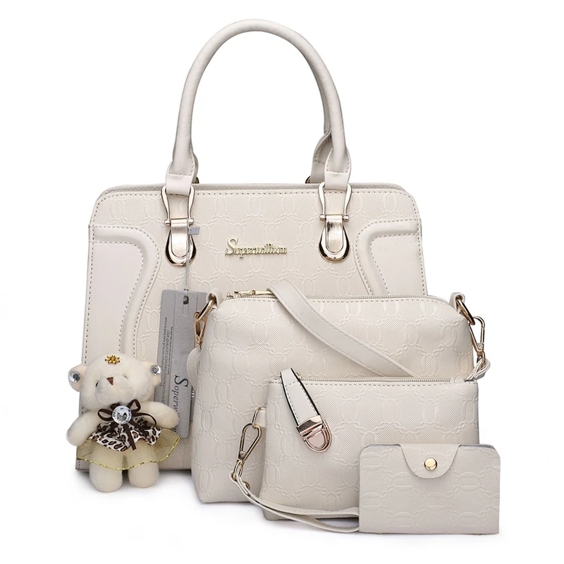 Soperwillton Women's Fashion Handbags Tote Bags Shoulder Bag Top Handle Satchel Purse Set 4pcs, B-beige, L