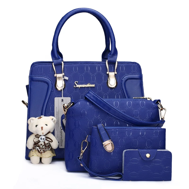 Soperwillton Women's Fashion Handbags Tote Bags Shoulder Bag Top Handle Satchel Purse Set 4pcs, B-blue, L