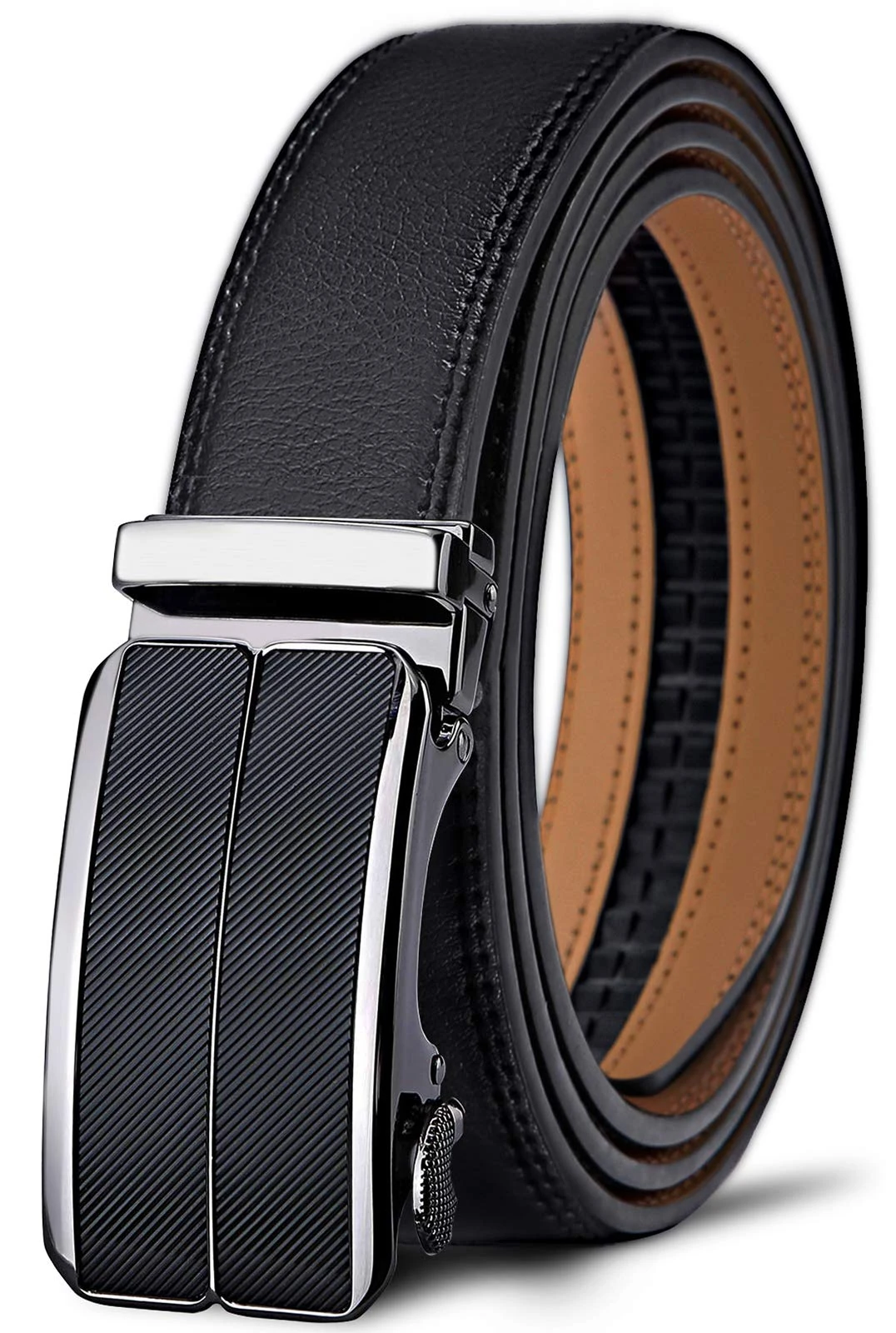 BULLIANT Men's Belt, Leather Ratchet Belt for Men Dress 1 3/8,Trim to Fit,Black1,28-34" Waist Adjustable