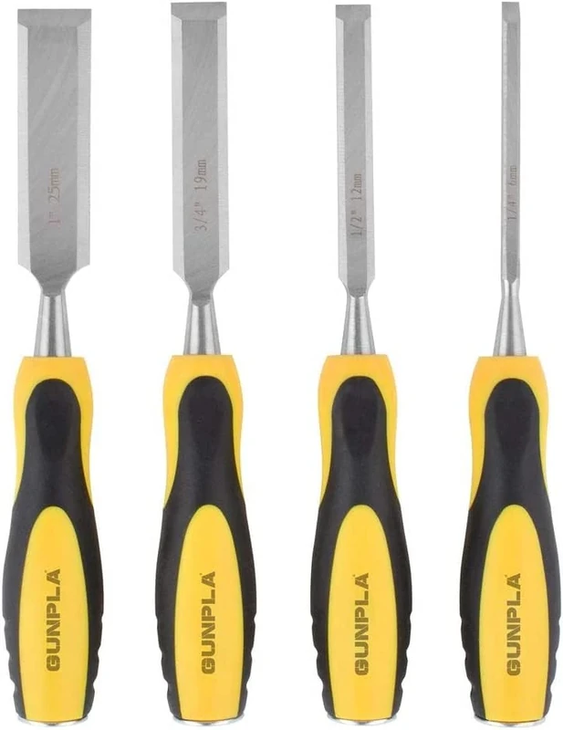 Gunpla 4 Pieces Wood Chisel Set Woodworking Carving Heavy Duty Hand Tools 1/4", 1/2", 3/4" and 1" (6mm, 12mm,19mm, 25mm) with Soft-Grip Handles