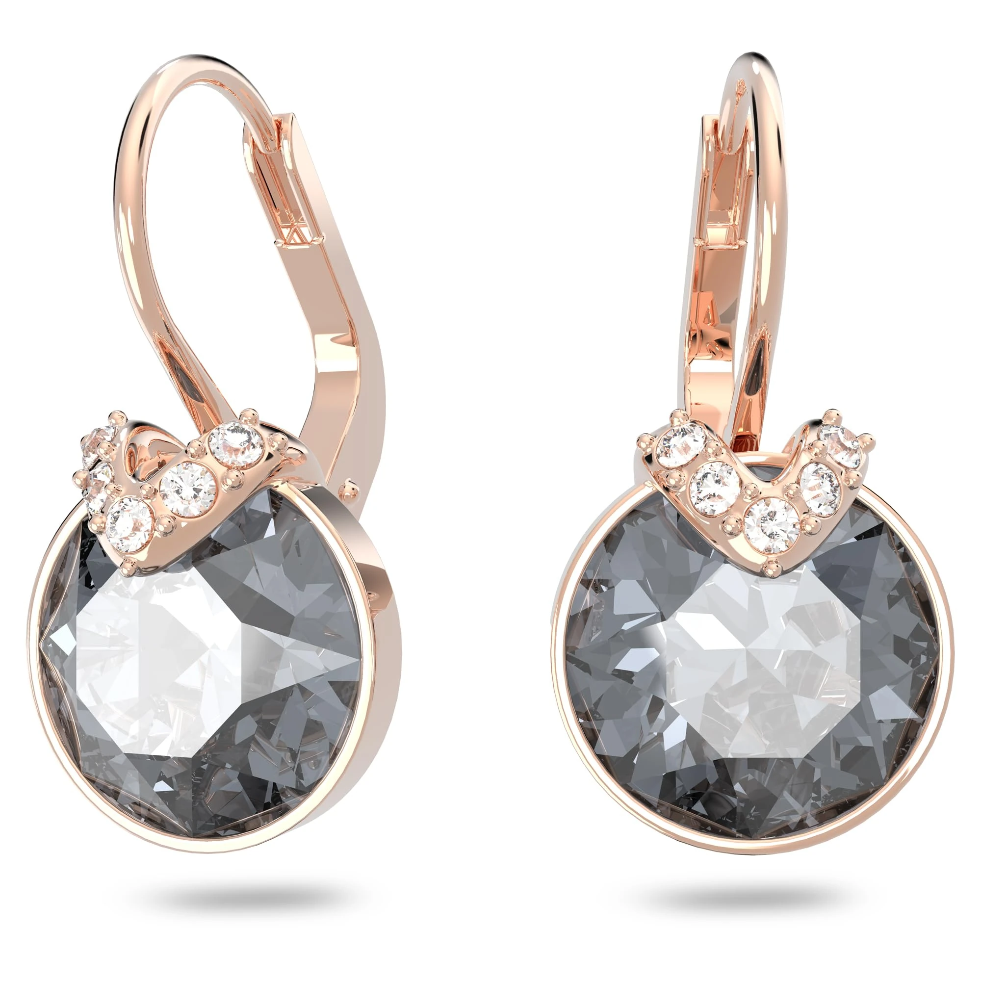 Swarovski Bella Drop Pierced Earrings, with Grey Crystals, Rose-Gold Tone Plated Setting and Clear Crystal Pavé, a Part of the Bella Collection