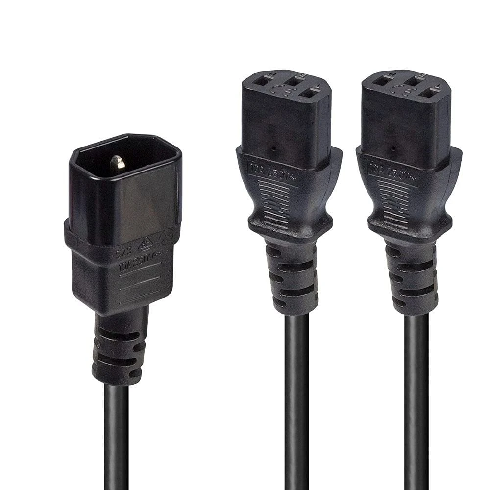 Lindy 1m IEC C14 to 2 x IEC C13 Splitter Power Extension Cable, Black