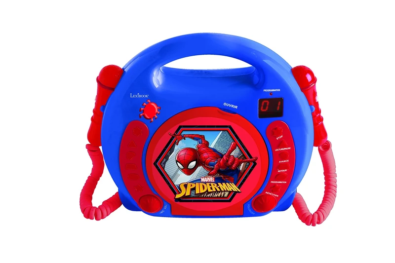 Lexibook, Spider-Man, Portable CD player with Microphones, Music Player, Repeat and Programming, Karaoke, Headphones jack, Blue/red, RCDK100SP