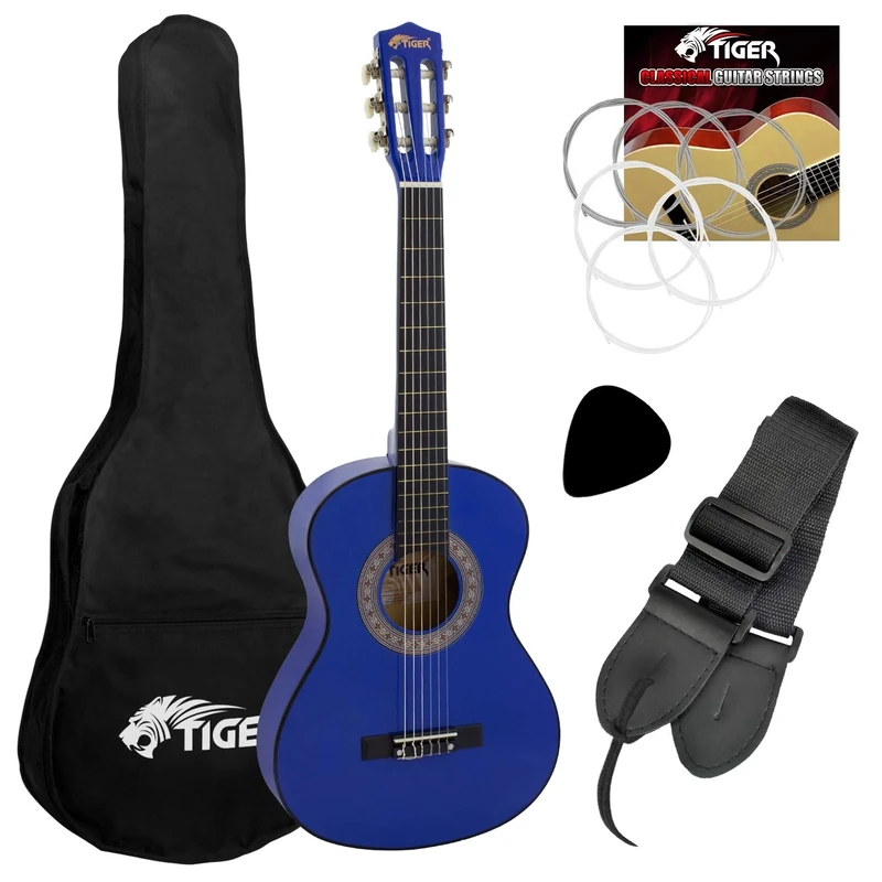 TIGER CLG5-BL | 1/4 Size Classical Guitar Pack | Blue | Now with 6 Months Free Lessons Included