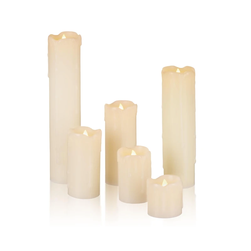 Relaxdays LED Wax Candles, Set of 6, Electric Flameless Candles, Flickering, Battery-Powered, 5 cm Diameter, Cream