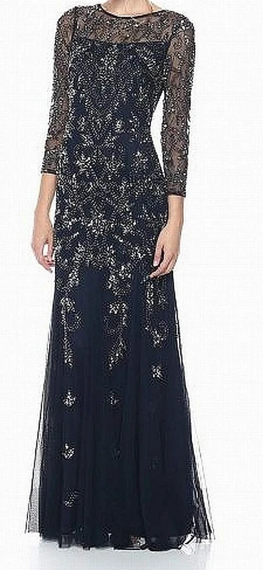 Adrianna Papell Women's Long Sleeve Bead Dress - Blue - 10