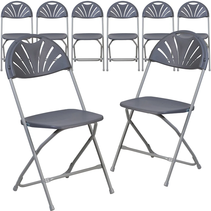 Flash Furniture 8 Pack HERCULES Series 650 lb. Capacity Charcoal Plastic Fan Back Folding Chair