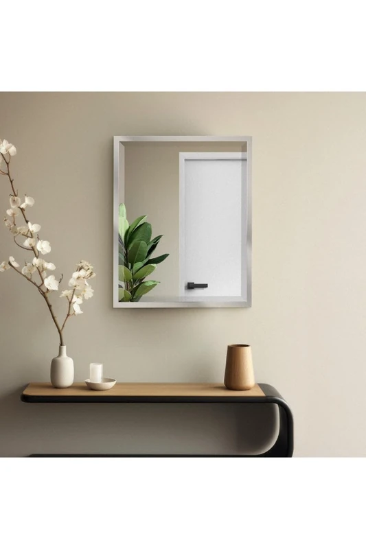 Head West Chrome Stainless Steel Framed Bathroom Mirror, Vanity Beveled Mirror, Rectangle Mirrors, Wall Mount Mirrors, Living Room Mirrors - 24" x 30"