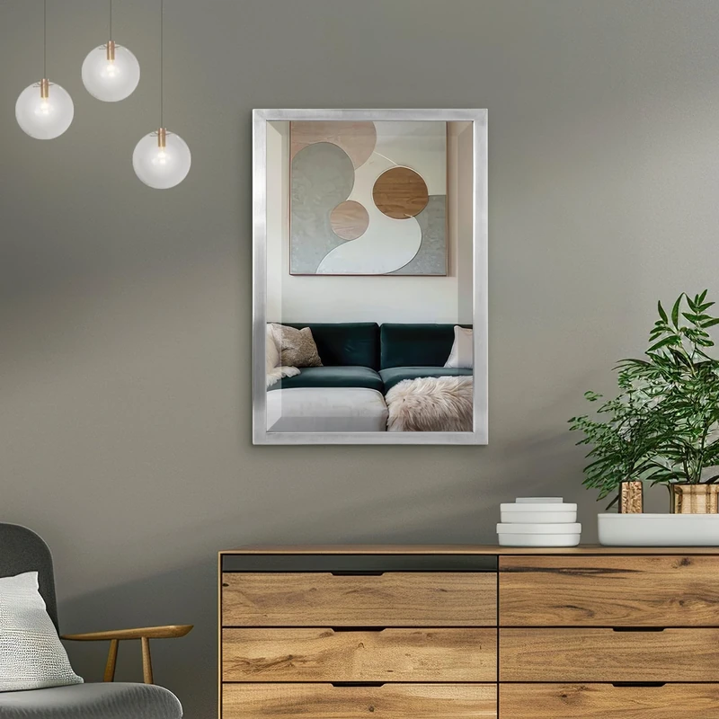 Head West Brushed Nickel Bathroom Vanity Mirror, Beveled Stainless Steel Decorative Mirror for Wall Decor, Metal Rectangle Bathroom Mirrors for Over Sink, Bedroom, Living Room Entryway Hallway 24"x30"