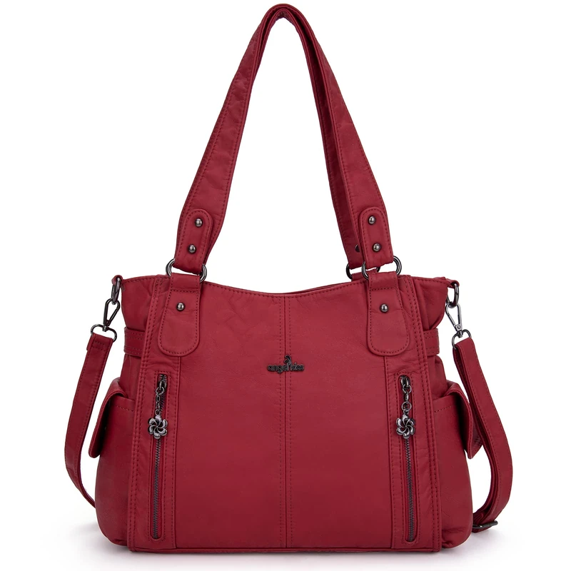 Angel Kiss Handbags for Womens Top-Handle Hobo Purse Roomy Casual Shoulder Bags PU Tote Satchel Purse for Womens, 1red, L