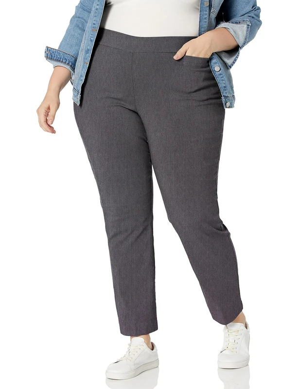 Briggs New York Women's Super Stretch Millennium Welt Pocket Pull On Career Pant, Heather Grey, 22W