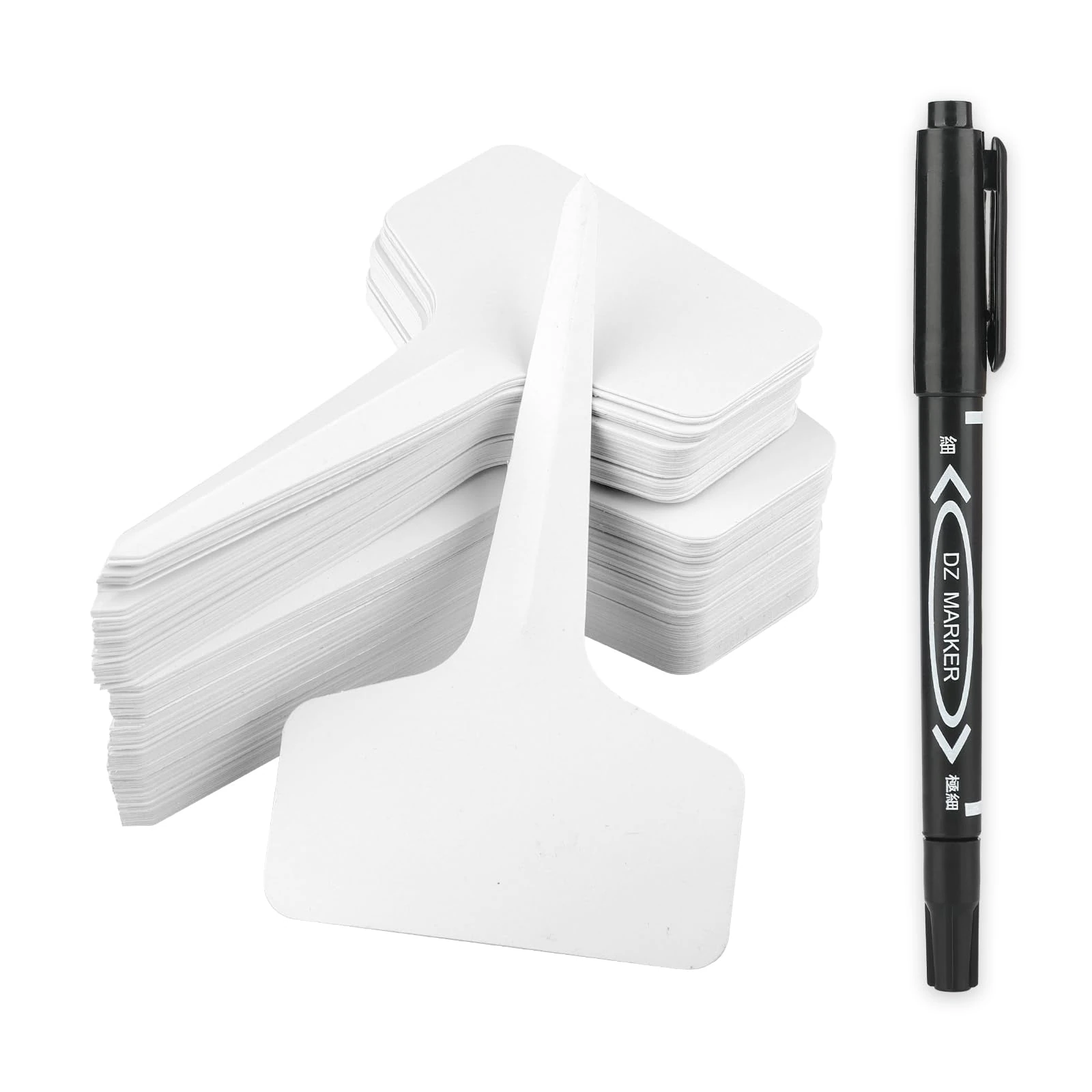 KINGLAKE Plant Labels and Pen - 300pcs White Plastic Garden Plant Tags, T-Type, 6x10cm