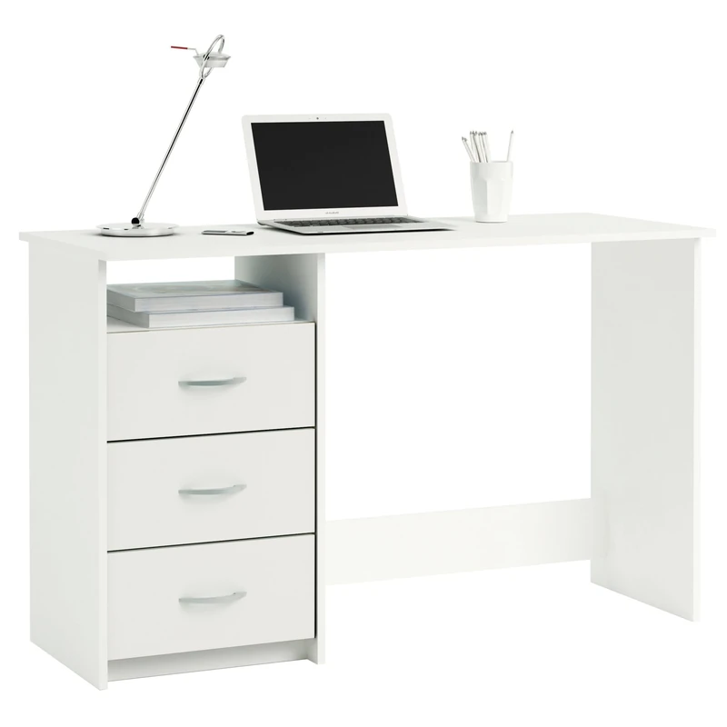 Demeyere Aristotele Scrivania per Computer con 3 cassetti e 1 nicchia, truciolare, Bianco, 123x50x76.5 cm