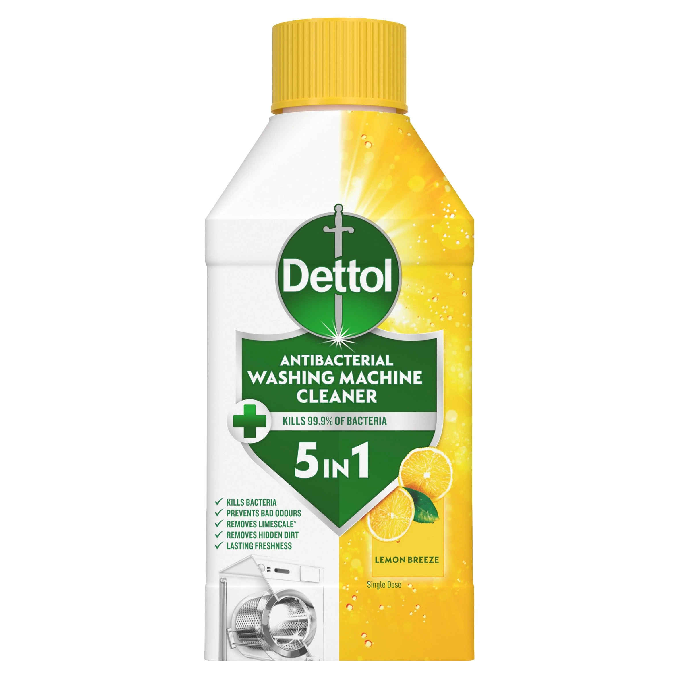Dettol, Washing Machine Cleaner, Lemon, 250ml, Antibacterial, Removes Bacteria, Odours, Limescale and Hidden Dirt, Lasting Freshness, Kills 99.9 Percent of Bacteria