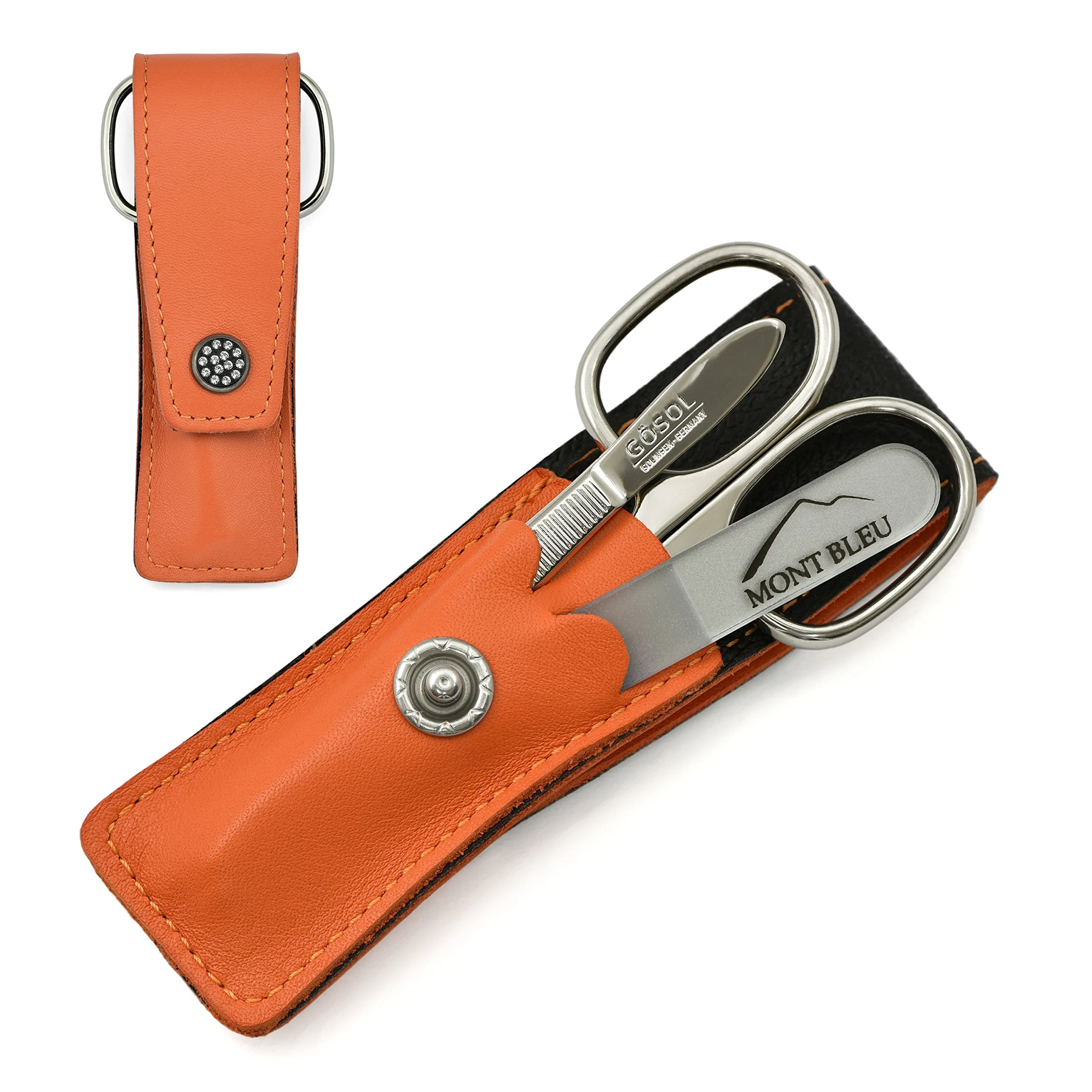 GÖSOL 3-Piece Manicure Set with Mont Bleu crystal nail file, in Leather Case | made in Germany
