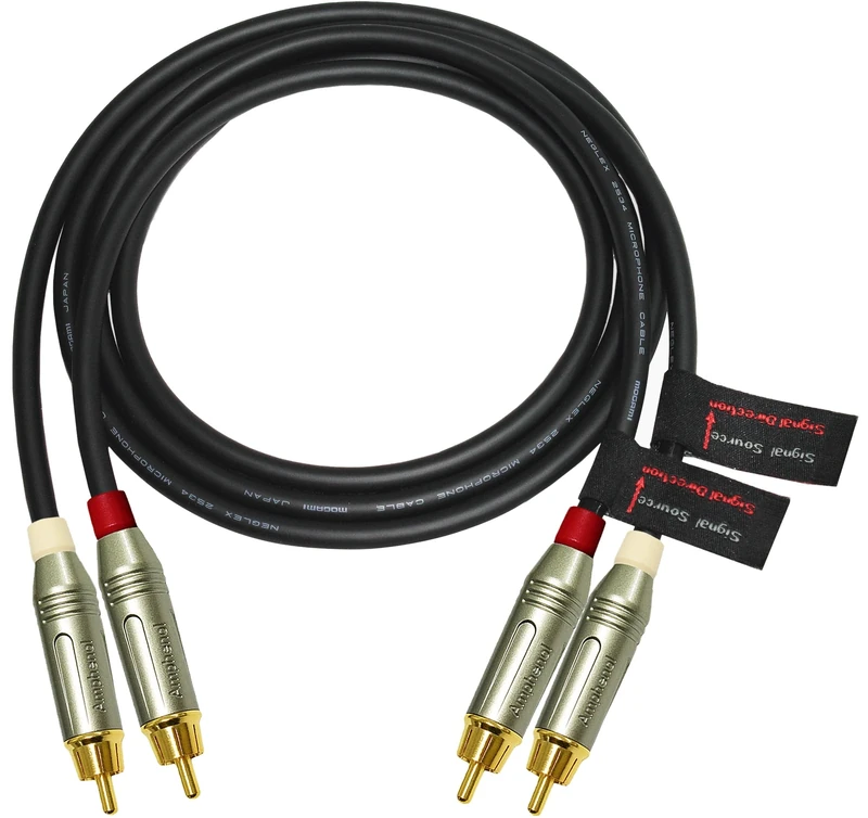 2.5 Meter RCA Cable Pair - Made with Mogami 2534 - Star Quad, High-Definition Audio Interconnect Cable and Amphenol ACPR Die-Cast, Gold Plated RCA Connectors – Directional design for best performance - Image 1