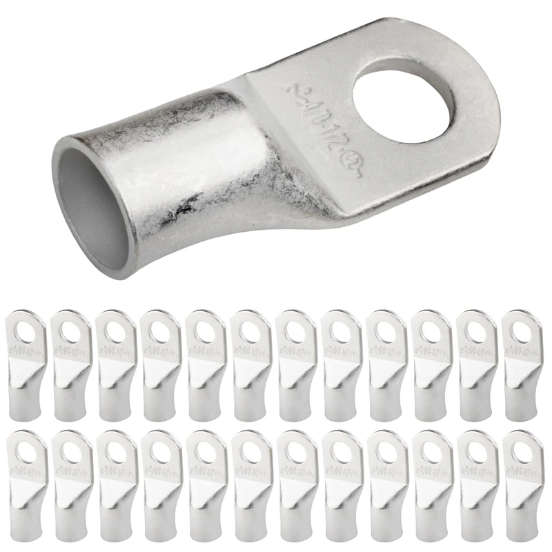 SELTERM 4/0 AWG (95 mm²) - 1/2" (M12) ⌀ Hole UL Marine Grade Wire Lugs, Battery Cable Ends, Tinned Copper Eyelets, Tubular Ring Terminal Connectors [B96] - 25 Pack