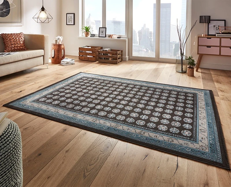 Mint Rugs Attire 102701_120x170 Design Velour Rug, Synthetic Fibre, Anthracite/Blue, 170 x 120 x 0.5 cm - Image 1