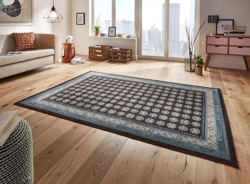 Mint Rugs Attire 102701_80x150 Design Velour Rug, Synthetic Fibre, Anthracite/Blue, 150 x 80 x 0.5 cm