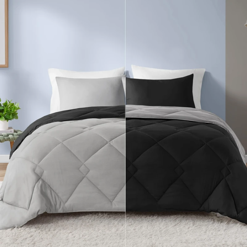Comfort Spaces Lightweight All Season Down Alternative Cozy Bedding, Sham, fabric, Black/Gray, Full/Queen(90"x90")