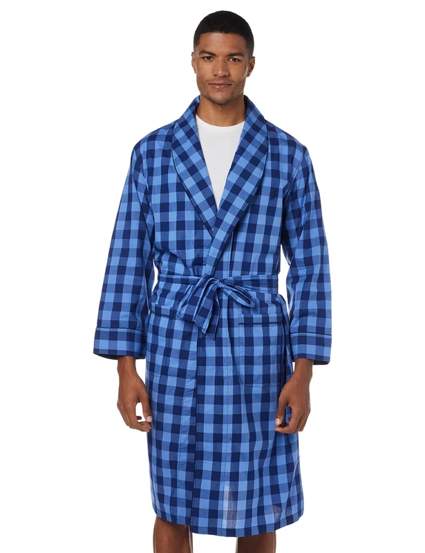 Nautica Men's Long-Sleeve Lightweight Cotton Woven-Robe Pajama Bottom, Blue, L-X-L