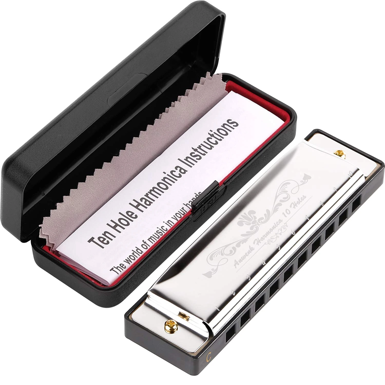Anwenk Harmonica Key of C 10 Hole 20 Tone Diatonic Harmonica C with Case for Beginner,Students, Kids Gift (Silver)