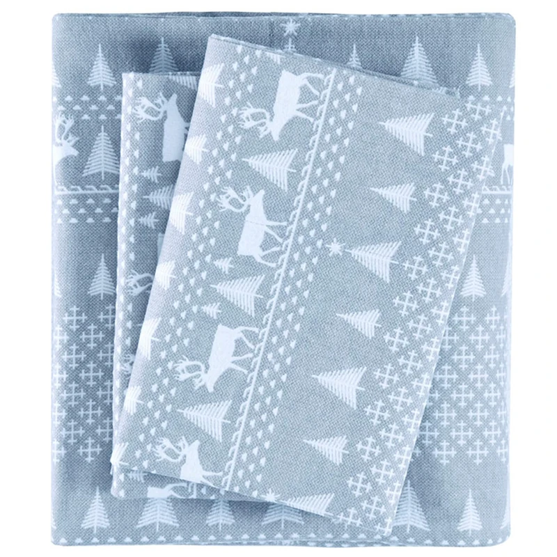 Woolrich Cotton Sheet Set Cottage Charms Print, 100% Cotton Flannel Sheets Warm & Fuzzy Bedding Set Cal King Size Sheets, Fitted Pocket Fits Up to 14" Mattress, Cal King Blue Winter Frost, 4 Piece