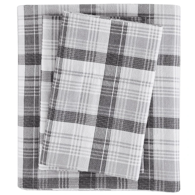 Woolrich Cotton Sheet Set Cottage Charms Print, 100% Cotton Flannel Sheets Warm & Fuzzy Bedding Set Cal King Size Sheets, Fitted Pocket Fits Up to 14" Mattress, Cal King Grey Plaid, 4 Piece
