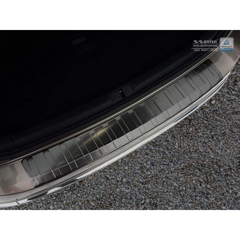 Avisa Black Stainless Steel Rear bumper protector compatible with Volkswagen Passat 3C Variant 2011-2014 'Ribs'