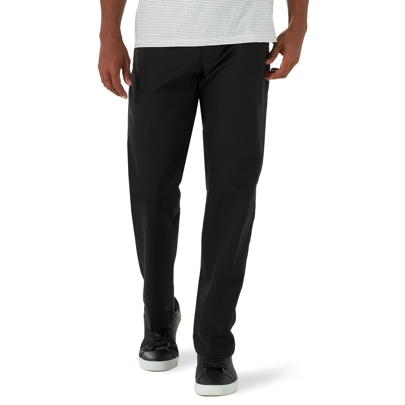 Lee Men's Total Freedom Stretch Relaxed Fit Flat Front Pant Casual, Black, 30W x 32L