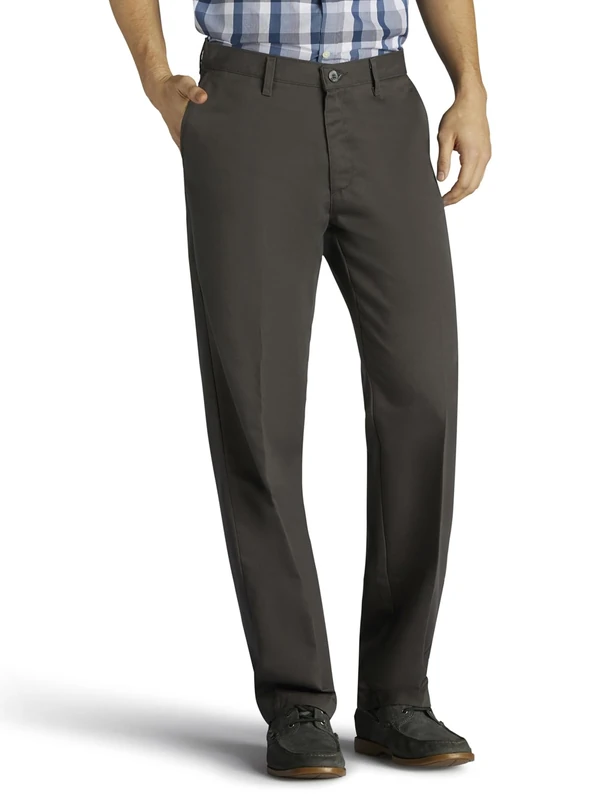 Lee Men's Total Freedom Stretch Relaxed Fit Flat Front Pant Casual, Charcoal, 32W x 30L