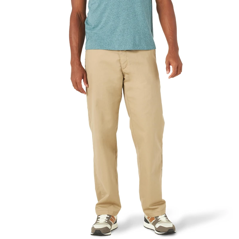 Lee Men's Total Freedom Stretch Relaxed Fit Flat Front Pant Casual, Khaki, 32W x 30L