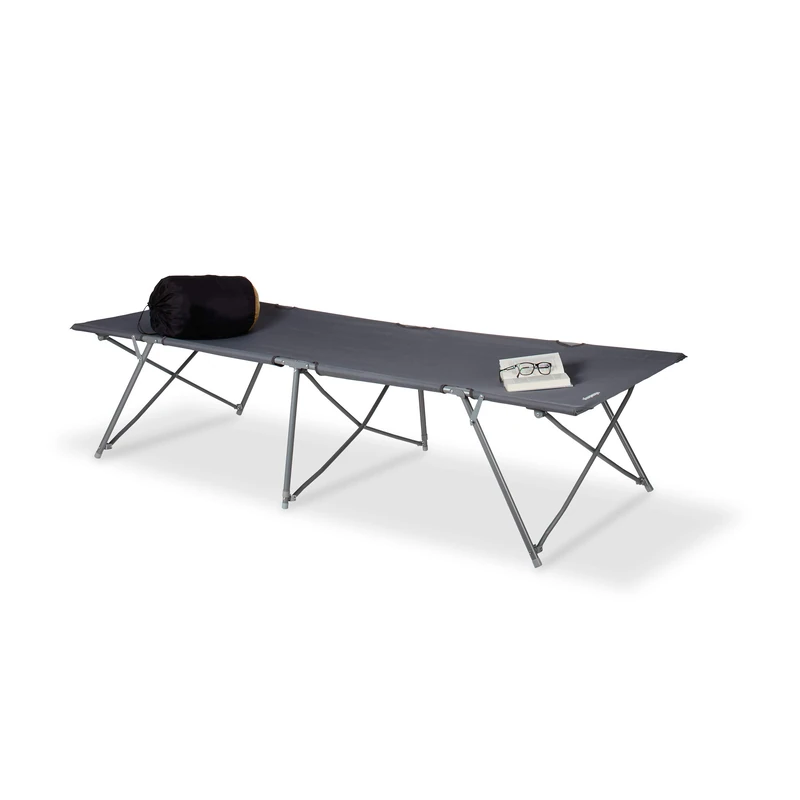 Relaxdays Folding Bed, Extra-Tall Camping Cot, up to 120 kg, HxWxD: 50 x 80 x 215 cm, Travel Bag, Grey