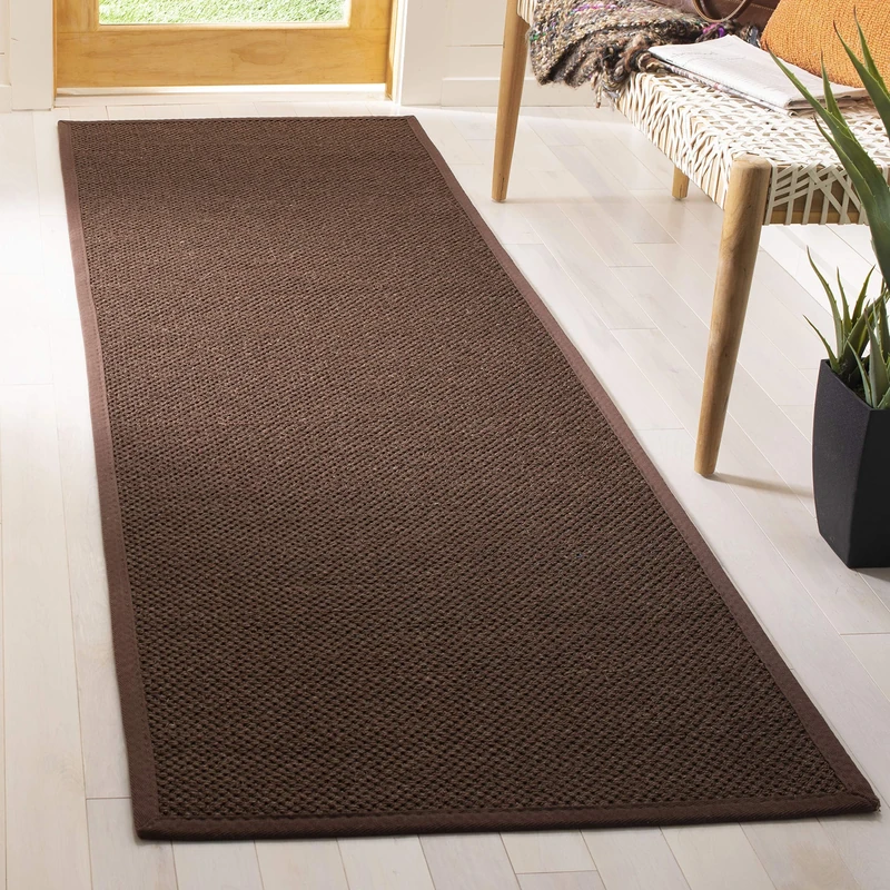 Safavieh Natural Fiber Rug for Living Room, Dining Room, Bedroom - Natural Fiber Collection, Short Pile, in Dark Brown, 76 x 244 cm