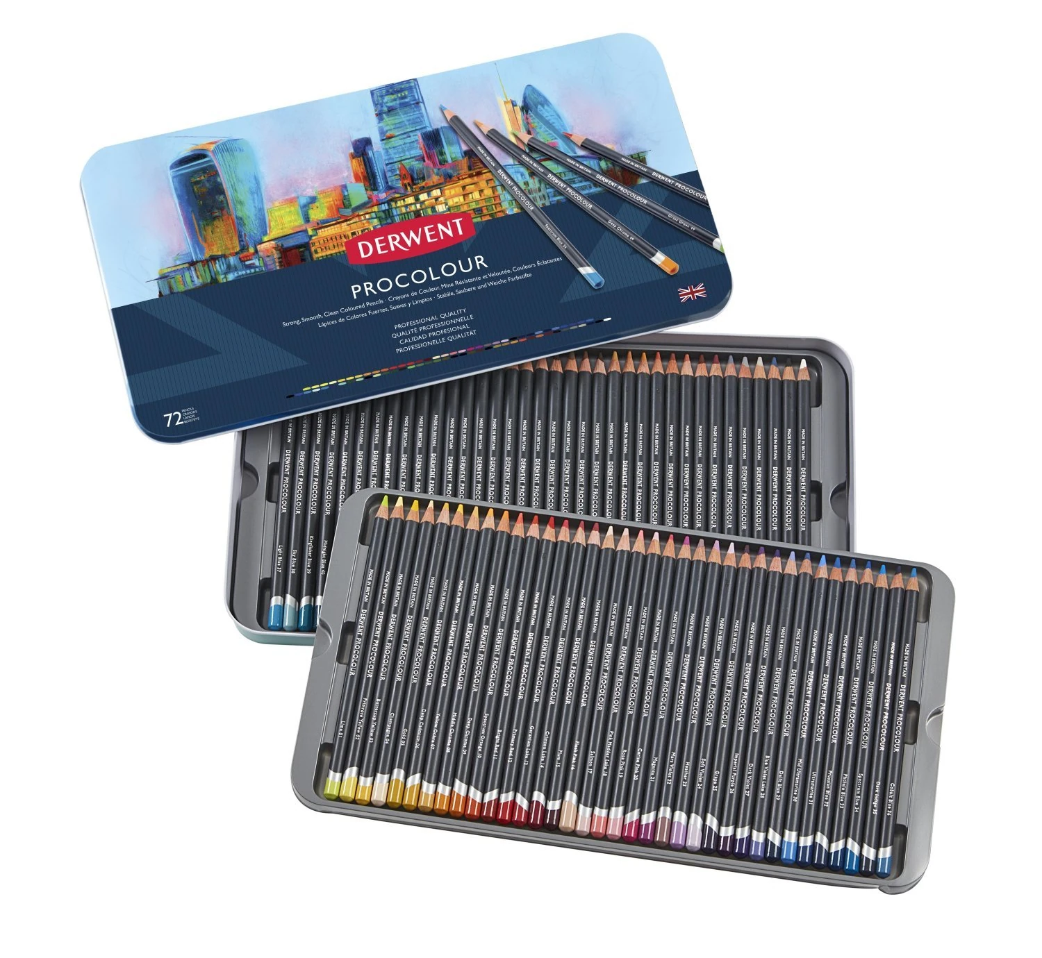 Derwent Procolour Pencils Set Of 72 In Tin, 4mm Round Core, Premium Core Strength, Smooth Texture, Ideal For Fine Art Drawing & Colouring, Professional Quality, 2302508