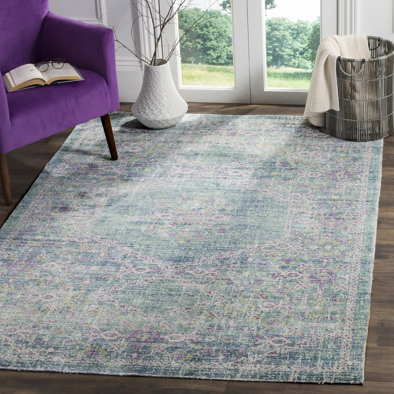 Safavieh Boho Chic Indoor Woven Rectangle Area Rug, Windsor Collection, WDS311, in Spa Blue / Multi, 91 X 152 cm for Living Room, Bedroom or Any Indoor Space