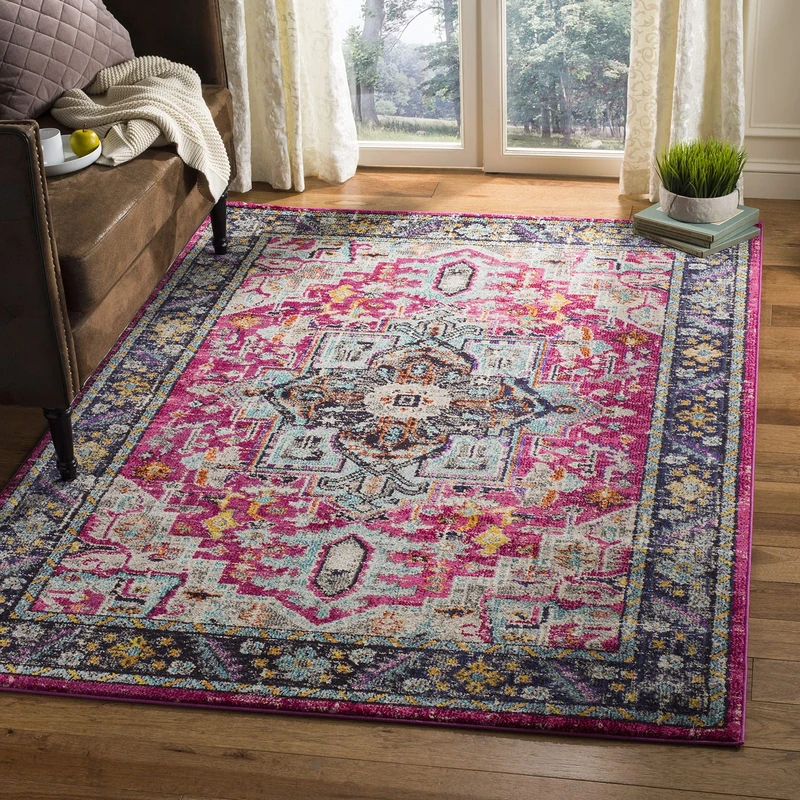 Safavieh Boho Chic Indoor Woven Rectangle Area Rug, Monaco Collection, MNC253, in Fuchsia / Grey, 201 X 279 cm for Living Room, Bedroom or Any Indoor Space