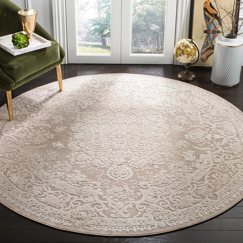 Safavieh Contemporary Rug for Living Room, Dining Room, Bedroom - Reflection Collection, Short Pile, in Beige and Ivory, 201 X 201 cm