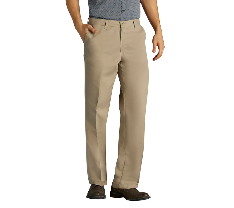 Lee Men's Total Freedom Stretch Straight Fit Flat Front Pant, Pebble, 32W x 34L