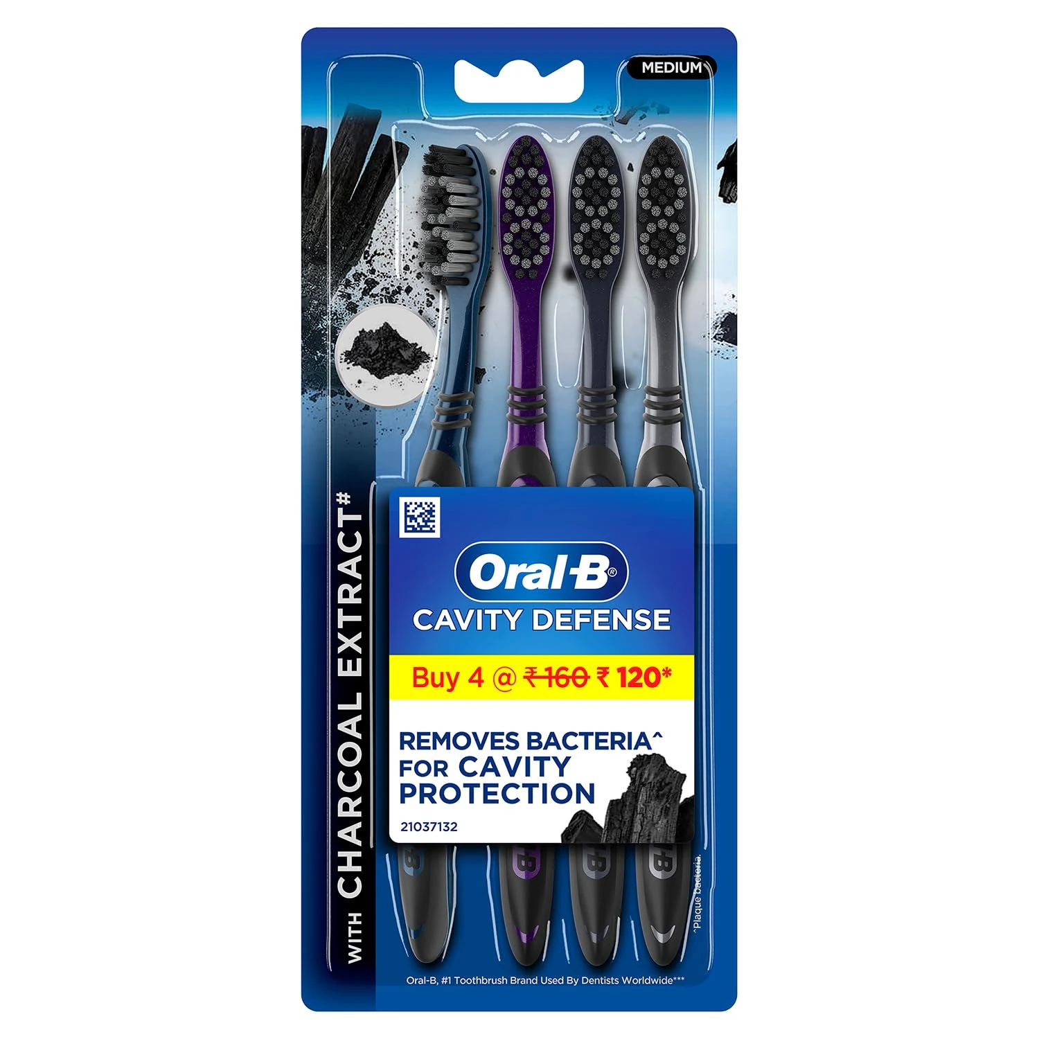 Oral B Cavity Defense 123 Black Toothbrush Medium (Pack of 4)