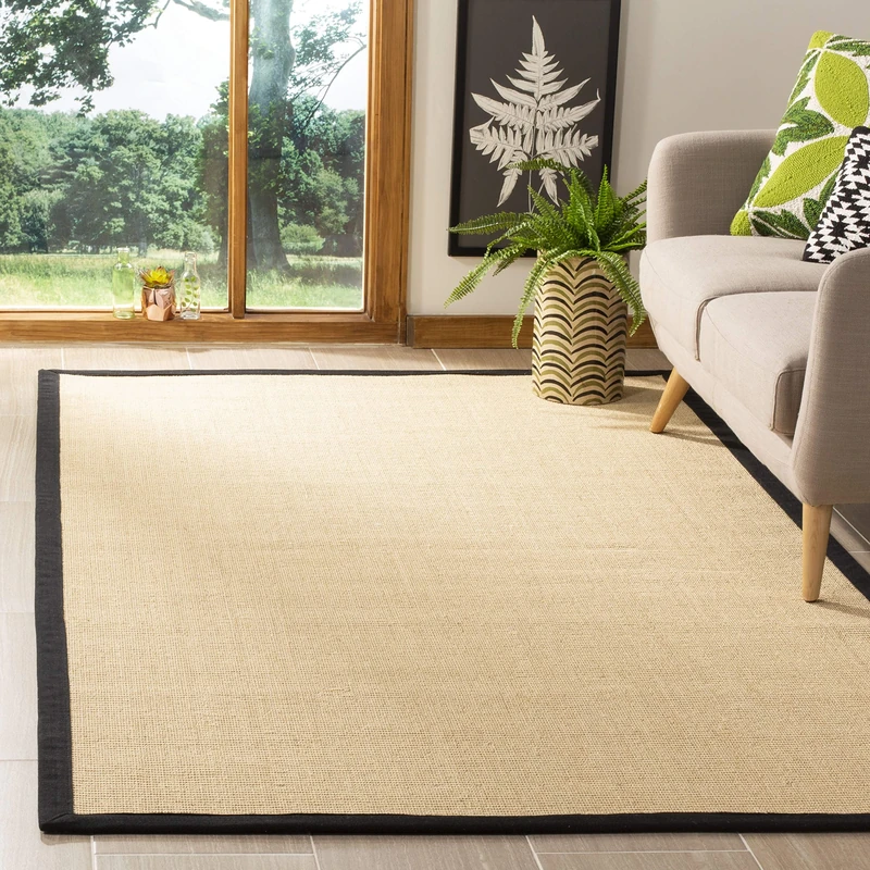 Safavieh Natural Fiber Rug for Living Room, Dining Room, Bedroom - Natural Fiber Collection, Short Pile, in Beige and Black, 91 x 152 cm