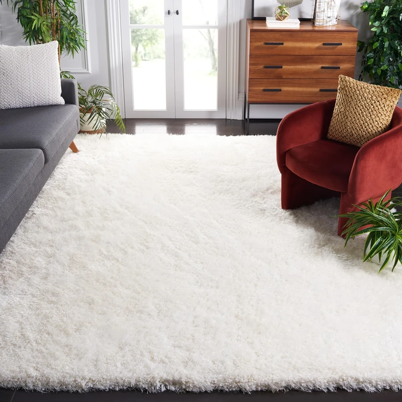 Safavieh Luxe Shag Collection SGX160A Handmade Glam 3.2-inch Extra Thick Area Rug, 6' x 9', Ivory
