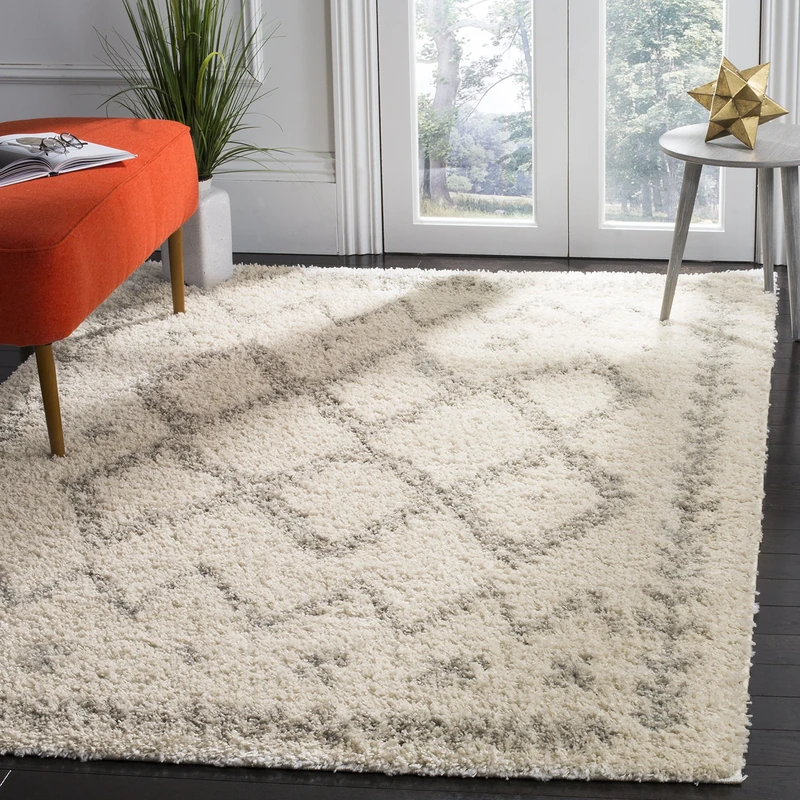 Safavieh Shaggy Indoor Woven Rectangle Area Rug, Arizona Shag Collection, ASG749, in Ivory / Grey, 201 X 279 cm for Living Room, Bedroom or Any Indoor Space