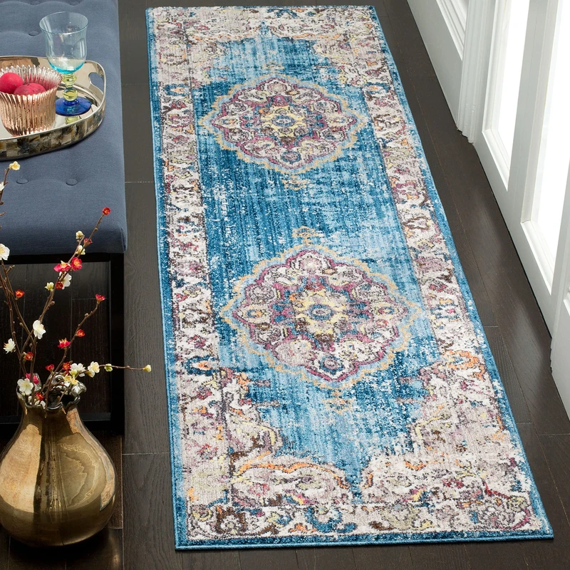 Safavieh Trendy New Transitional Indoor Woven Runner Area Rug, Bristol Collection, BTL343, in Blue / Light Grey, 69 X 244 cm for Living Room, Bedroom or Any Indoor Space