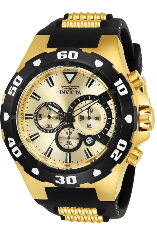 Invicta Pro Diver 24682 Men's Watch - Waterproof - Analogue - Quartz Movement - stainless steel with gold dial - 52mm
