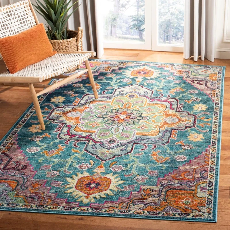 Safavieh Boho Indoor Woven Rectangle Area Rug, Crystal Collection, CRS501, in Teal / Rose, 152 X 244 cm for Living Room, Bedroom or Any Indoor Space