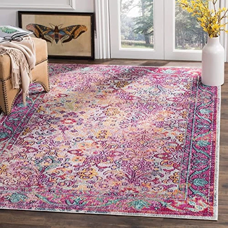 Safavieh Boho Indoor Woven Rectangle Area Rug, Crystal Collection, CRS506, in Light Blue / Fuchsia, 201 X 279 cm for Living Room, Bedroom or Any Indoor Space